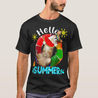 Cute Corgi Swimming Pool Eating Watermelon Hello S T-Shirt