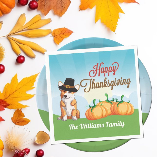 Cute Corgi Thanksgiving Custom Party Napkin (Creator Uploaded)