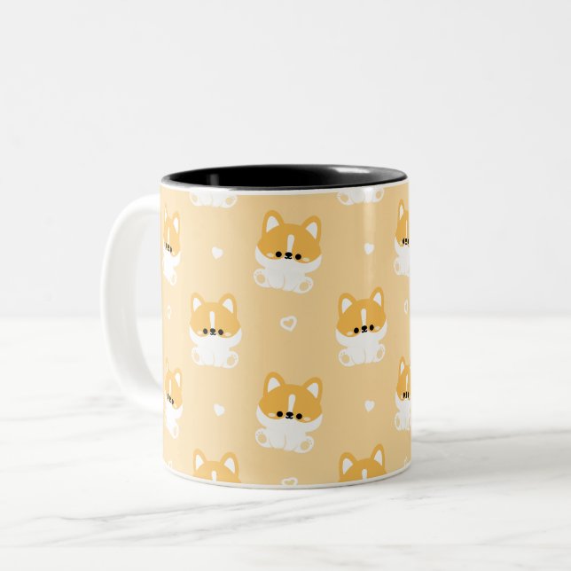 Cute Corgi Two-Tone Coffee Mug (Front Left)