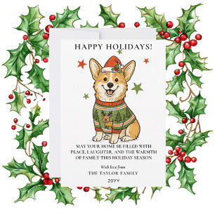 Cute Corgi Ugly Reindeer Sweater Christmas Holiday Card