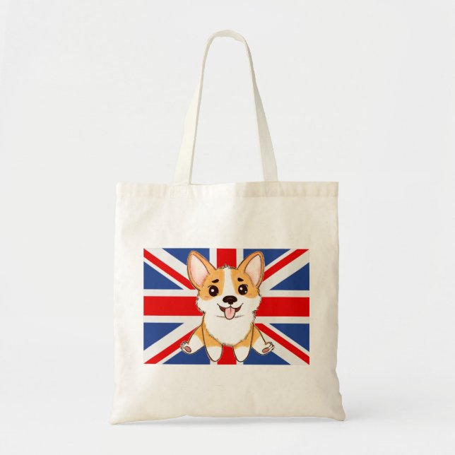 Cute Corgi UK Flag Tote Bag (Front)