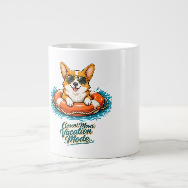 Cute Corgi "Vacation Mode" Summer Design Large Coffee Mug (Front)