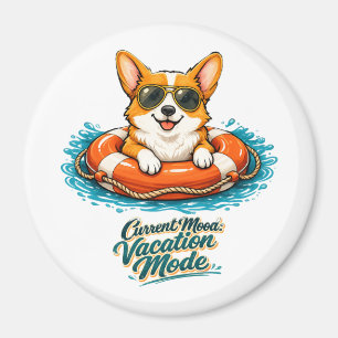 Cute Corgi "Vacation Mode" Summer Design Magnet