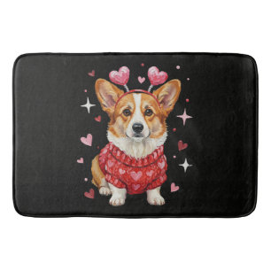Cute Corgi Valentine Heart Valentines Day Bath Mat