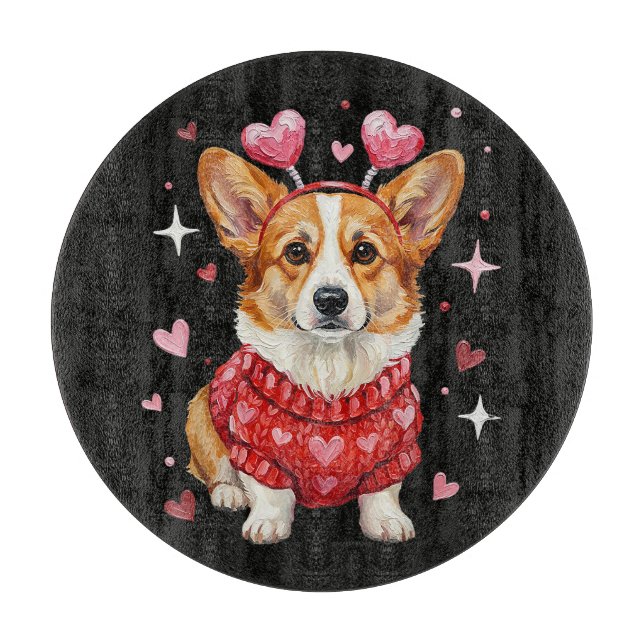 Cute Corgi Valentine Heart Valentines Day Cutting Board (Front)