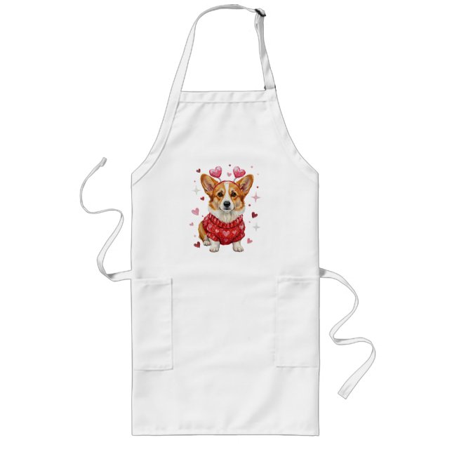 Cute Corgi Valentine Heart Valentines Day Long Apron (Front)