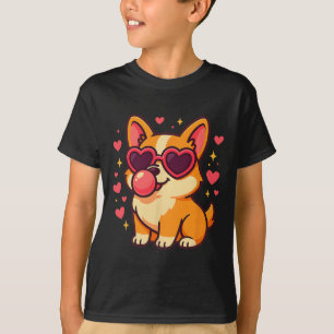 Cute Corgi Valentine Puppy With Heart Sungles T-Shirt