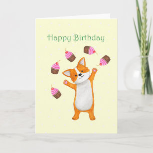 Cute Corgi with cupcakes Corgi Happy Birthday Card