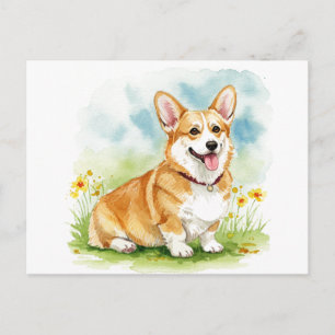 Cute Corgi with Flowers Postcard