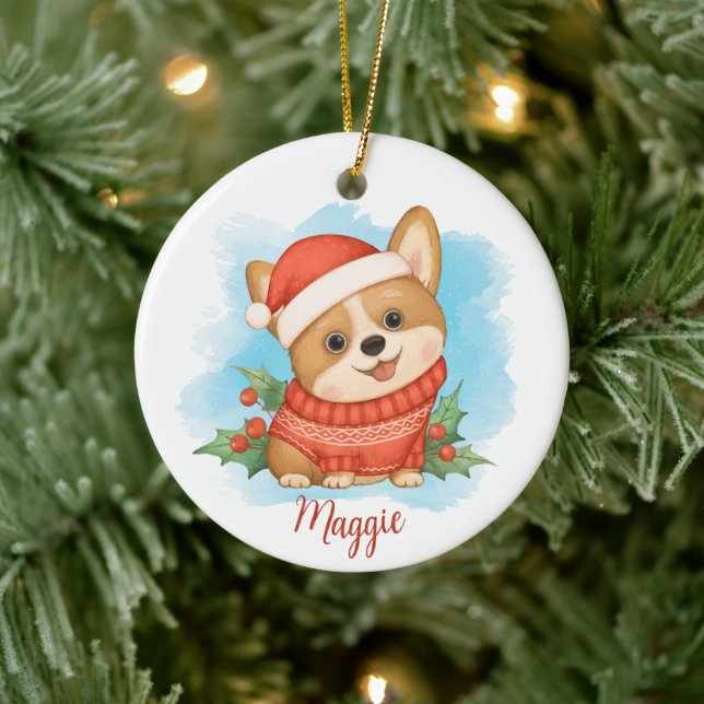 Cute Corgi with Name Ceramic Tree Decoration (Tree)