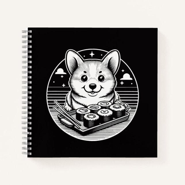 Cute Corgi with Sushi Kawaii Animals Notebook (Front)