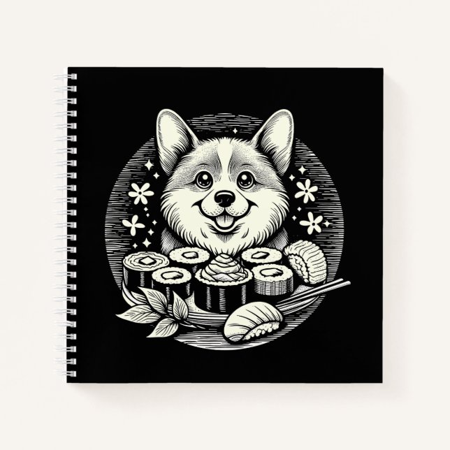 Cute Corgi with Sushi Kawaii Animals Notebook (Front)