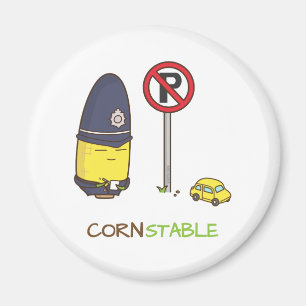 Cute Corn Constable Traffic Police Amusing Pun Magnet