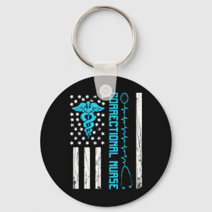 Cute Correctional Nurse Us Flag Nursing Healthcare Key Ring