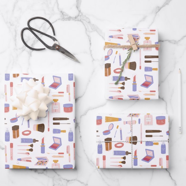 Cute Cosmetic Makeup Pattern Wrapping Paper Sheet (Front)
