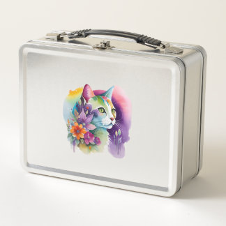 Cute cosmic bohemian cat metal lunch box