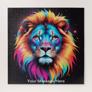 Cute Cosmic Lion Vibrant Surreal Rainbow Art Jigsaw Puzzle