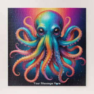 Cute Cosmic Octopus Vibrant Surreal Rainbow Art Jigsaw Puzzle