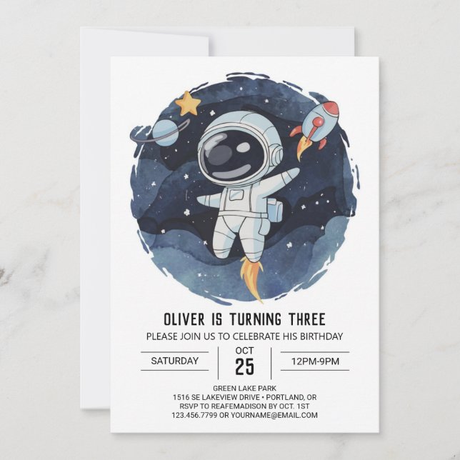 Cute Cosmic Online Astronaut Boy Birthday Invitation (Front)