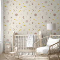 Cute Cosmic Space Sun Moon and Stars on cream