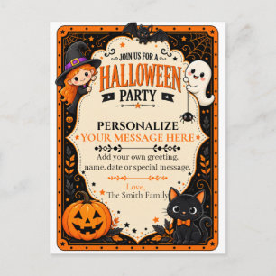Cute Costume Halloween Invitation Postcard