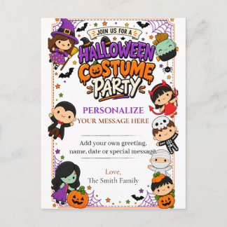 Cute Costume Halloween Party Invitation Postcard