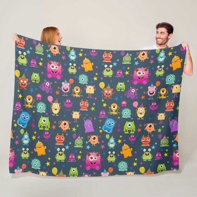 Cute Costume Monster Halloween Party Pattern Fleece Blanket (In Situ)
