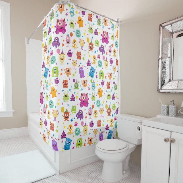 Cute Costume Monster Halloween Party Pattern Shower Curtain (In Situ)