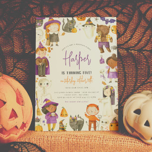 Cute Costume Party Girl Halloween Birthday Party Invitation
