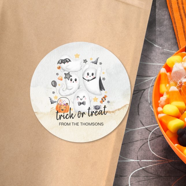 Cute Costume Spooky Ghost Pumpkin Halloween Classic Round Sticker (Creator Uploaded)