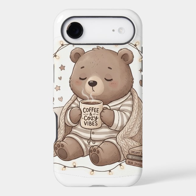 Cute Cosy Bear Coffee Hygge Aesthetic Phone Case (Back)