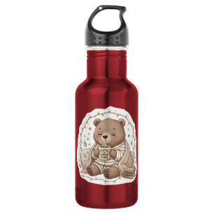 Cute Cosy Bear Coffee Hygge Aesthetic Water Bottle