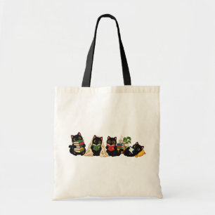 Cute Cosy Black Cats Reading Books Illustration Tote Bag