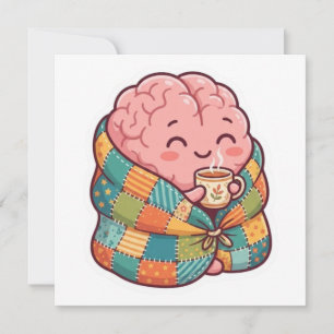 Cute Cosy Brain Drinking Coffee Mental Health AI A Invitation