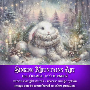Cute Cosy Bunny Winter Wonderland Decoupage Tissue Paper