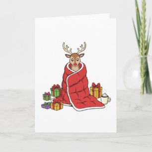 Cute Cosy Christmas Reindeer in Blanket Funny  Card