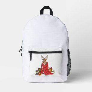 Cute Cosy Christmas Reindeer in Blanket Funny Printed Backpack