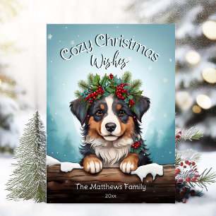 Cute Cosy Christmas Wishes Australian Shepherd Dog Holiday Card