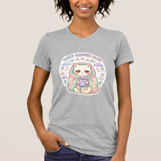 Cute Cosy Coffee Club Kawaii Cat Pastel Aesthetic T-Shirt