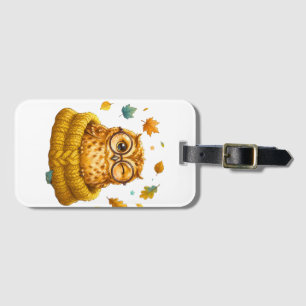 Cute Cosy Fall Owl Yellow Sweater Autumn Leaves Ki Luggage Tag