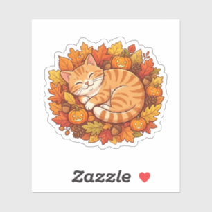 Cute Cosy Fall Vibes Cat Autumn Pumpkin Leaves 