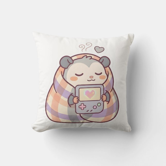 Cute Cosy Gamer Opossum Pillow (Front)
