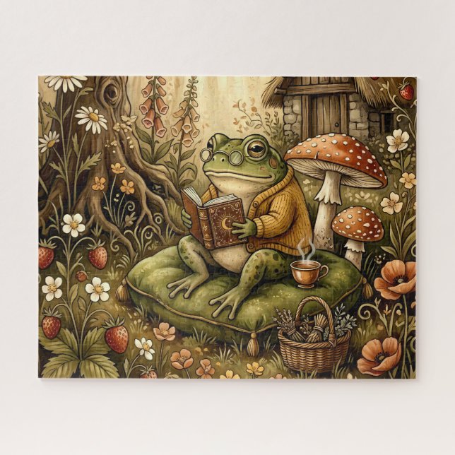 Cute Cosy Garden Reading Frog Jigsaw Puzzle (Horizontal)