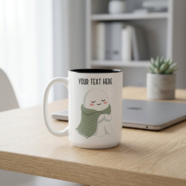 Cute Cosy Ghost Custom Name  Two-Tone Coffee Mug (Creator Uploaded)