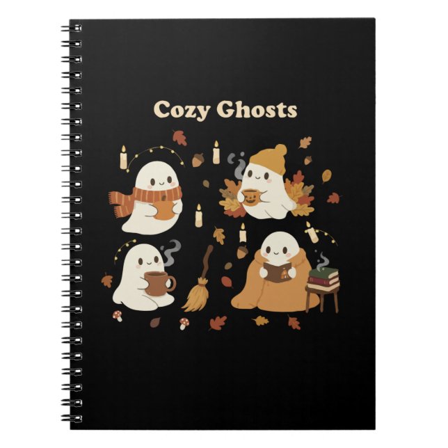Cute Cosy Ghosts Autumn Fall Halloween Kawaii Spoo Notebook (Front)