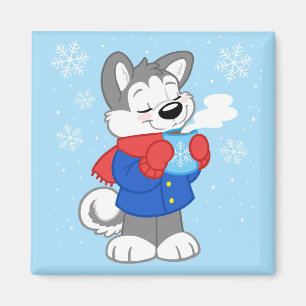 Cute cosy husky magnet