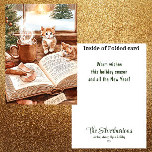 Cute Cosy Kitten Watercolor Christmas Holiday Card