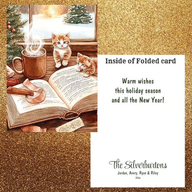 Cute Cosy Kitten Watercolor Christmas Holiday Card (Creator Uploaded)