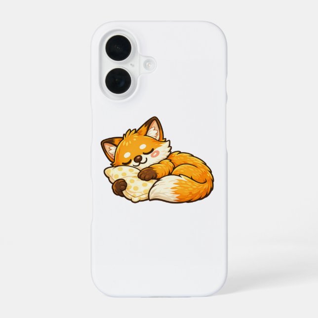 Cute Cosy Sleeping Fox iPhone 16 Case (Back)