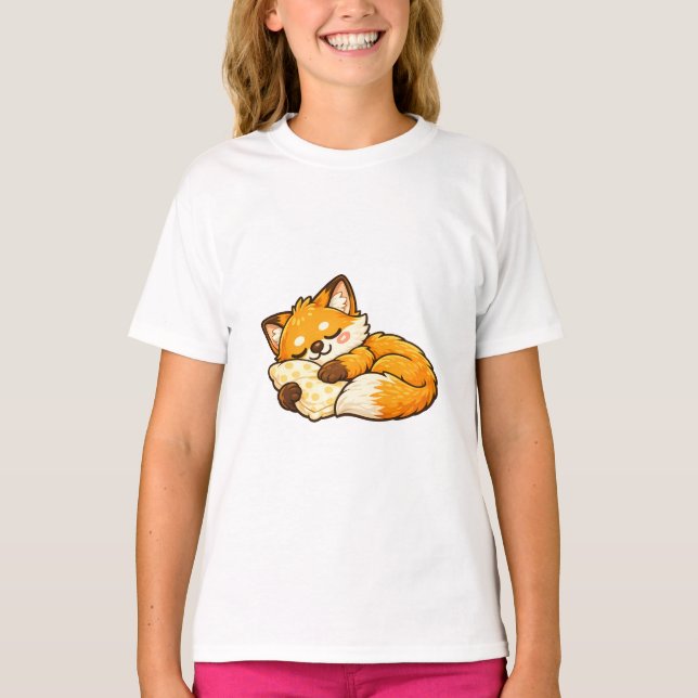 Cute Cosy Sleeping Fox T-Shirt (Front)
